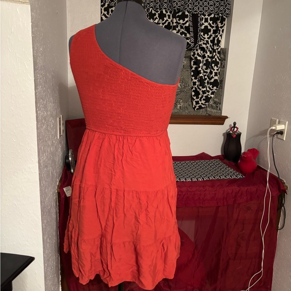 Chic One-Shoulder Coral Dress - Picture 3 of 6